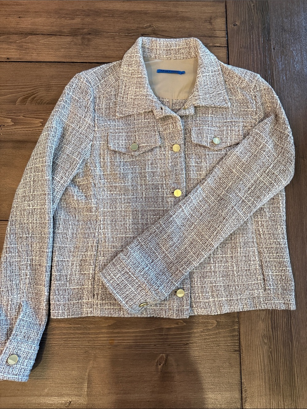 Woven Cream Tweed Jacket with Gold Buttons - Women's